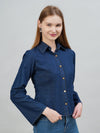 Indigo Denim Flare Sleeve Shirt